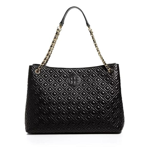 Tory Burch Black Quilted Leather Marion Tote - Picture 1 of 7